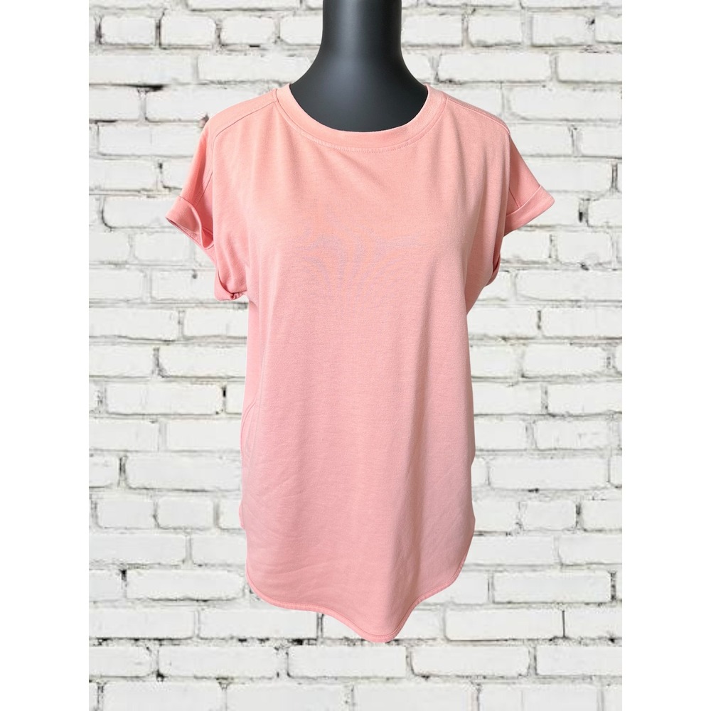 Cupio Short Sleeve Top Womens Medium Peach Rolled Cuff High‎ Low Hem